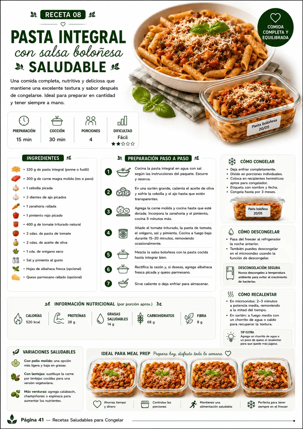 Pasta integral boloñesa saludable